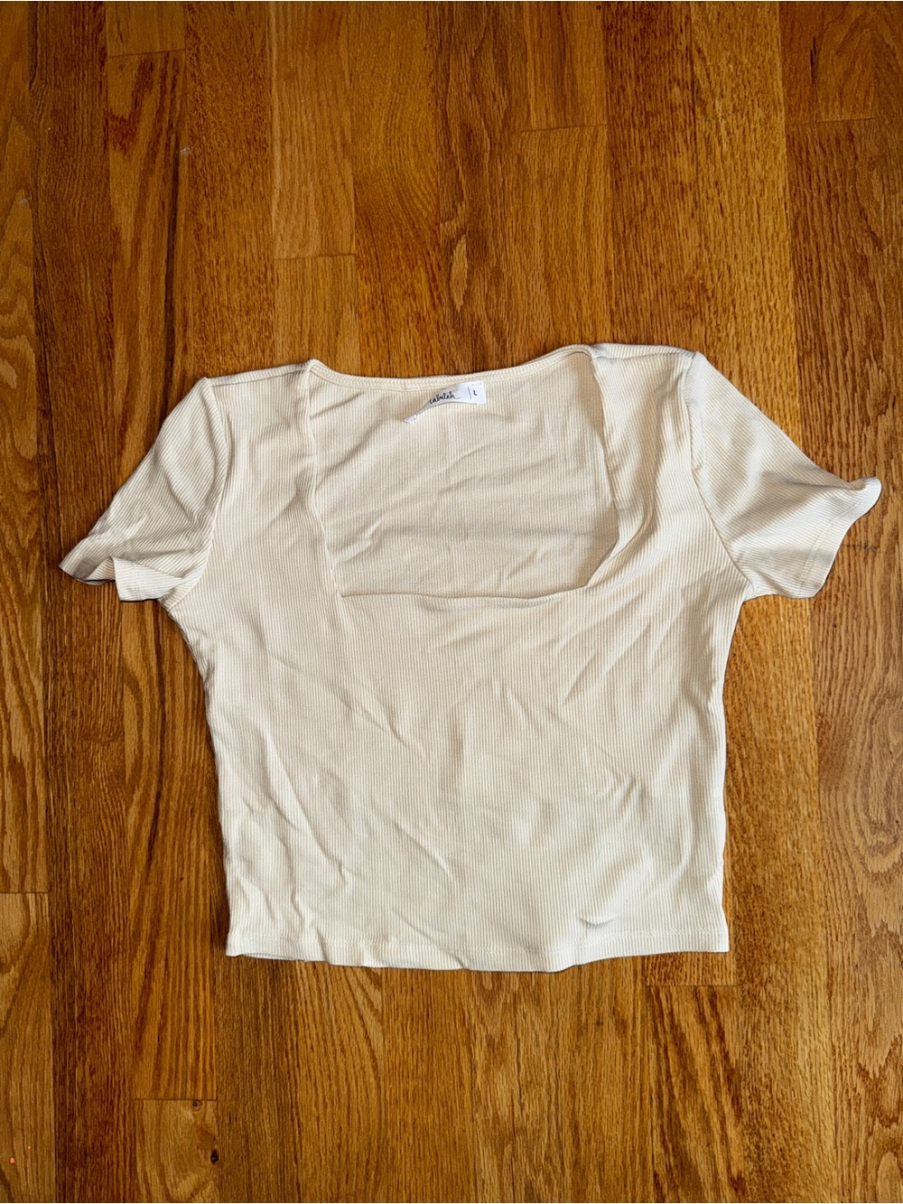 Ribbed Square-Neck Crop Top in Cream